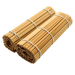 Twin bamboo sushi mats, meticulously rolled and tied, conveying culinary artistry on transparent background