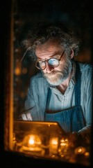 Obraz premium Senior man working late at night.