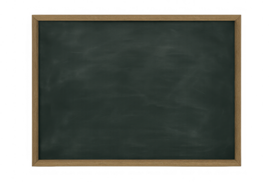 Green framed chalkboard displaying clean writing surface, offering workspace for teaching messages against transparent backdrop
