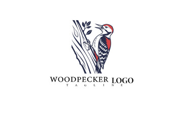 Clean and Elegant Woodpecker Logo Illustration. Tree Trunk Perch Vector Design Ideal for Eco-Friendly Branding, Wildlife Conservation Projects, and Nature Business Logos.

