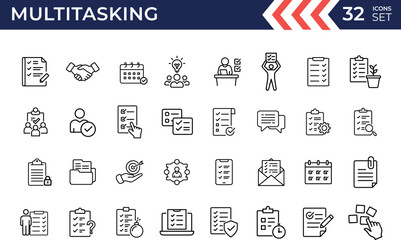Checklist and multitasking line vector icon set. Concept of task management, task, checkbox, decision and more vector collection