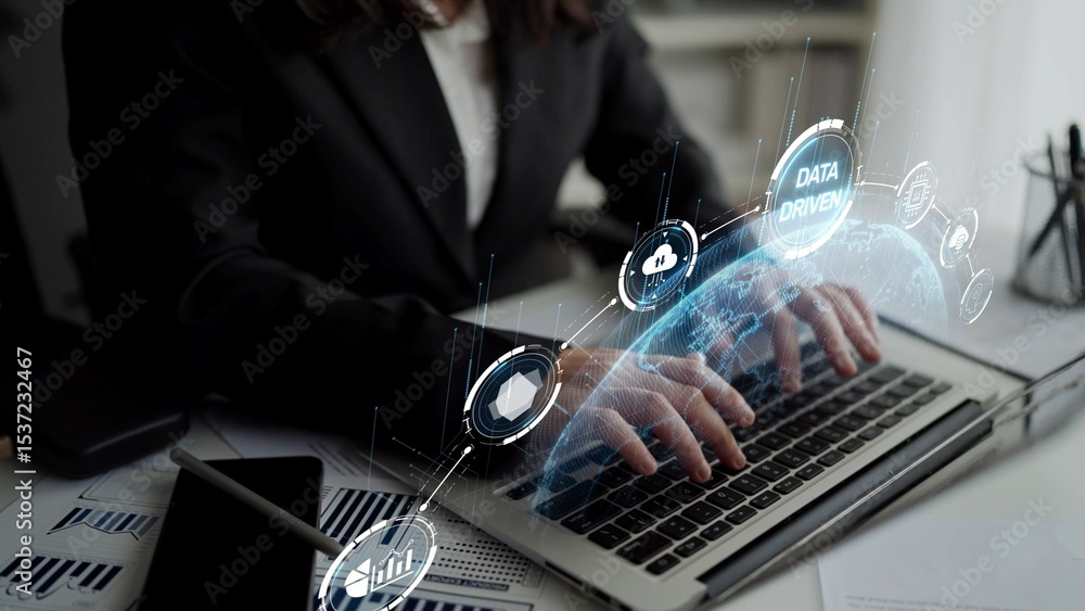 Poster data-driven decision-making empowers business through analytics, datum collection, and ai systems. d