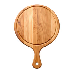 Rustic wooden serving tray with handle, kitchen utensil, presentation tool on transparent background