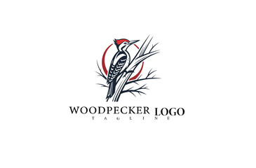Elegant Nature-Themed Woodpecker Logo Design. Beautiful Bird Perched on Tree Trunk in Detailed Vector Illustration. Great for Eco-Branding, Wildlife Logos, and Outdoor Companies.

