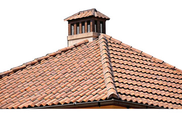 Fototapeta premium Red tile roof with gable vent isolated on a white background