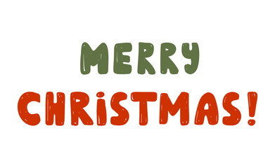 Merry Christmas text in hand drawn style with festive colors on white background vector illustration