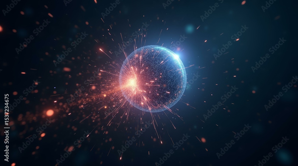 Poster data crystal breaking from overload, visual metaphor for breach, ideal for cybersecurity and encrypt