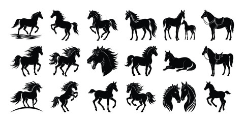 horse silhouettes vector, on white Background.