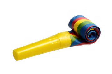 Vibrant party blower, bursting with color, ready for joyful celebrations, isolated against a transparent background for easy use