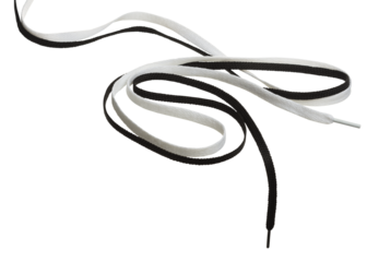 two long curved black and white shoe laces isolated, cut out