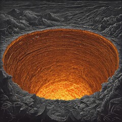 Volcano chamber drilling, digital illustration, artwork