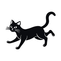 Black cat silhouette running playful design
