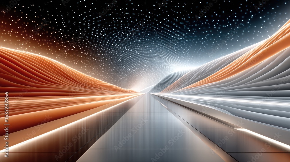 Poster abstract futuristic tunnel with glowing lights and symmetrical design elements