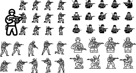 soldiers icons black silhouettes vector shapes
