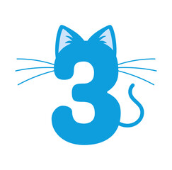 Naklejka premium Third Birthday Svg file, Happy Birthday Vector, Cat Number 3 File, Birthday Kid Design, Kitty Number 3 Svg, Birthday Boy Clipart, Birthday Party Design, 3rd Birthday Clipart, Cat Number 3 File.