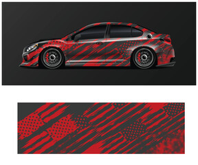 Red and Black Patriotically Designed Race Car Wrap