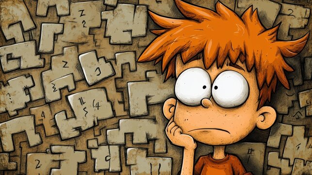 Math clipart Concept a cartoon character looking confused by a complex math problem, then triumphant, narrative lighting, before and after