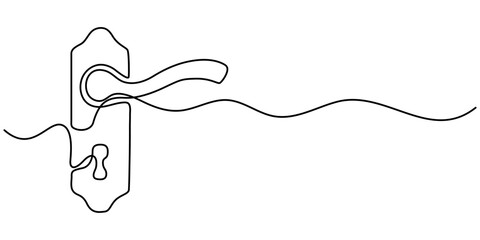 Door knob continuous one line drawing, Door outline drawing illustration. one continuous line drawing of opened door, Continuous one line drawing of Opened door design. Opened door - hope, success. 