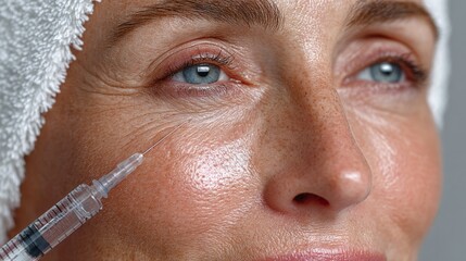 A woman is getting a facial treatment with a syringe
