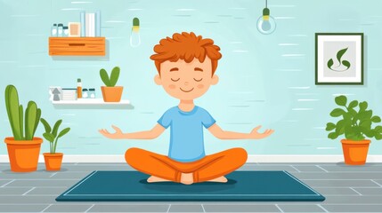 Physical education clipart Concept a child doing a yoga pose with calm expression, natural light, serene background, focus on balance