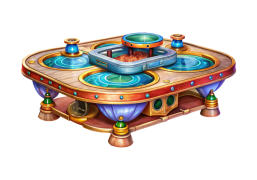 Stylized laboratory table with bubbling liquids and advanced detection equipment