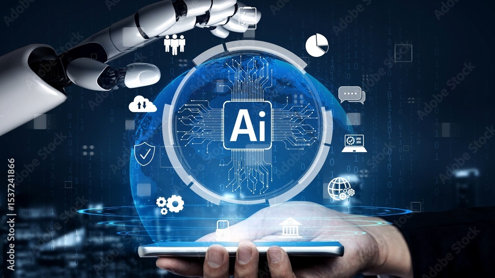 Poster ai assistant brain processor with llm technology, big data, machine learning, generative ai for busi