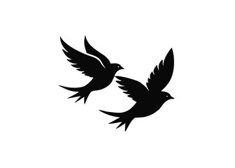 Two Lovebirds in Flight – Black Silhouette Isolated on White Background

