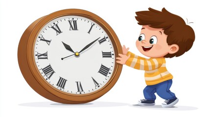 Morning routine clipart Concept a child looking at a clock, emphasizing time management, clear, functional lighting