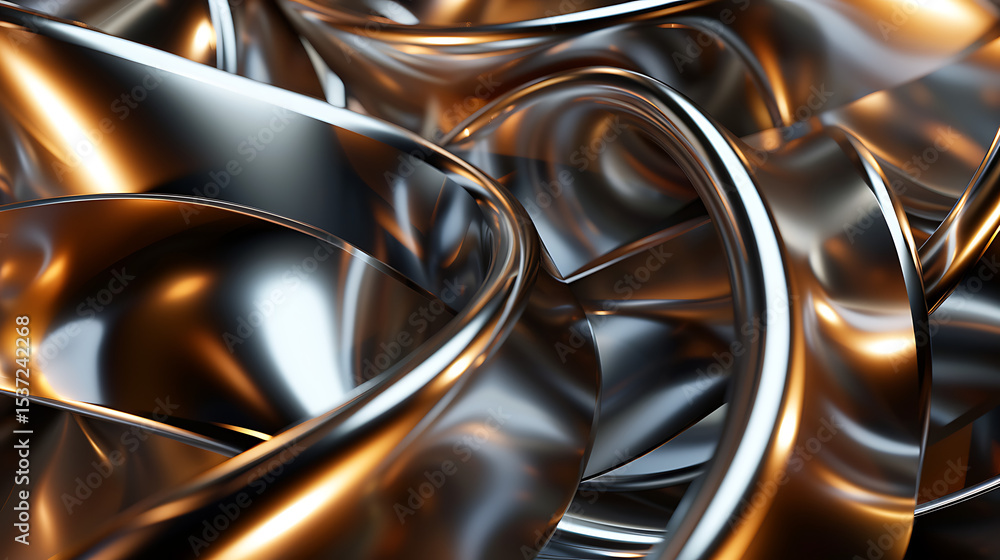 Leinwandbilder Abstract metallic curves create a modern and shiny background with smooth reflections and a polished surface for a contemporary and elegant design