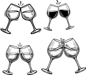 clinking wine glasses hand drawn vector sketch
