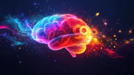 Growth mindset clipart Concept a brain with gears and arrows, representing continuous learning and adaptation, hard light for sharp lines