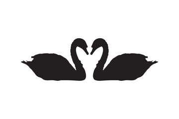 Romantic swan silhouette pair forming a heart shape love symbol vector illustration on white background