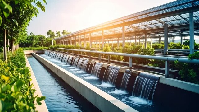 Water Flowing in Channel at Outdoor Facility on Sunny Day