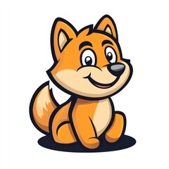 Cute cartoon fox sits