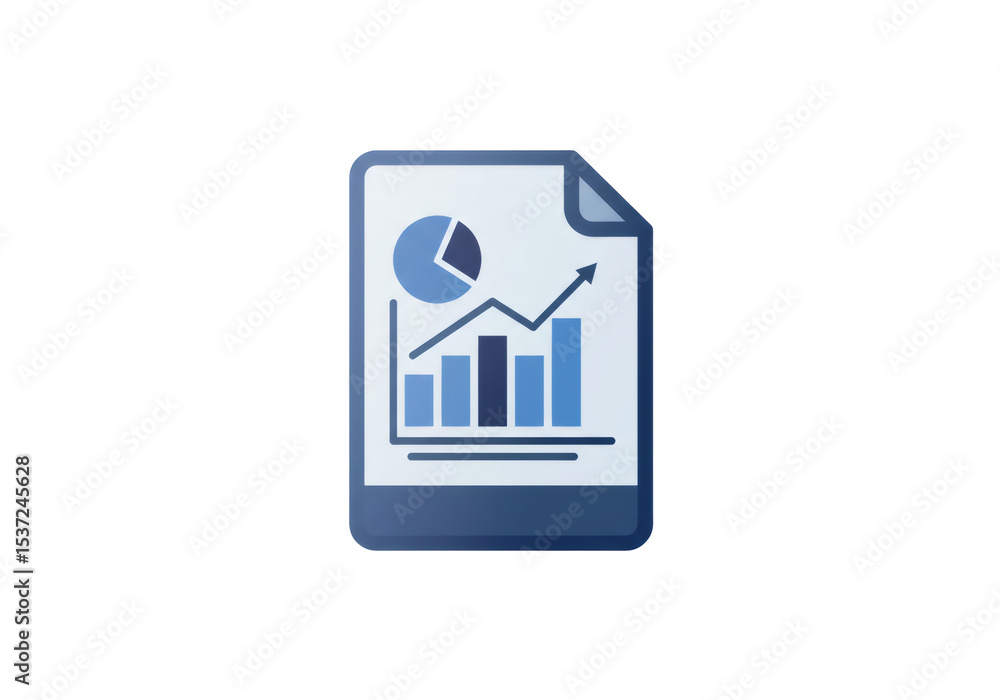 Poster statistical business report with blue bar chart and pie chart on white paper