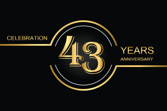 Luxury 43rd anniversary celebration design with gold text on a dark background. Perfect for elegant event invitations, milestone banners, or corporate anniversary templates.