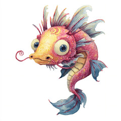 Obraz premium A lone watercolor brilliant cute Mazu with a mini sea dragon and big eyes