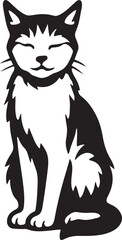 Cat sitting calmly black and white silhouette, Peaceful pet cat minimal vector art