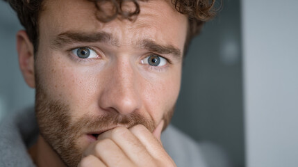 Fototapeta premium The man was surprised and covered his mouth with his hand.