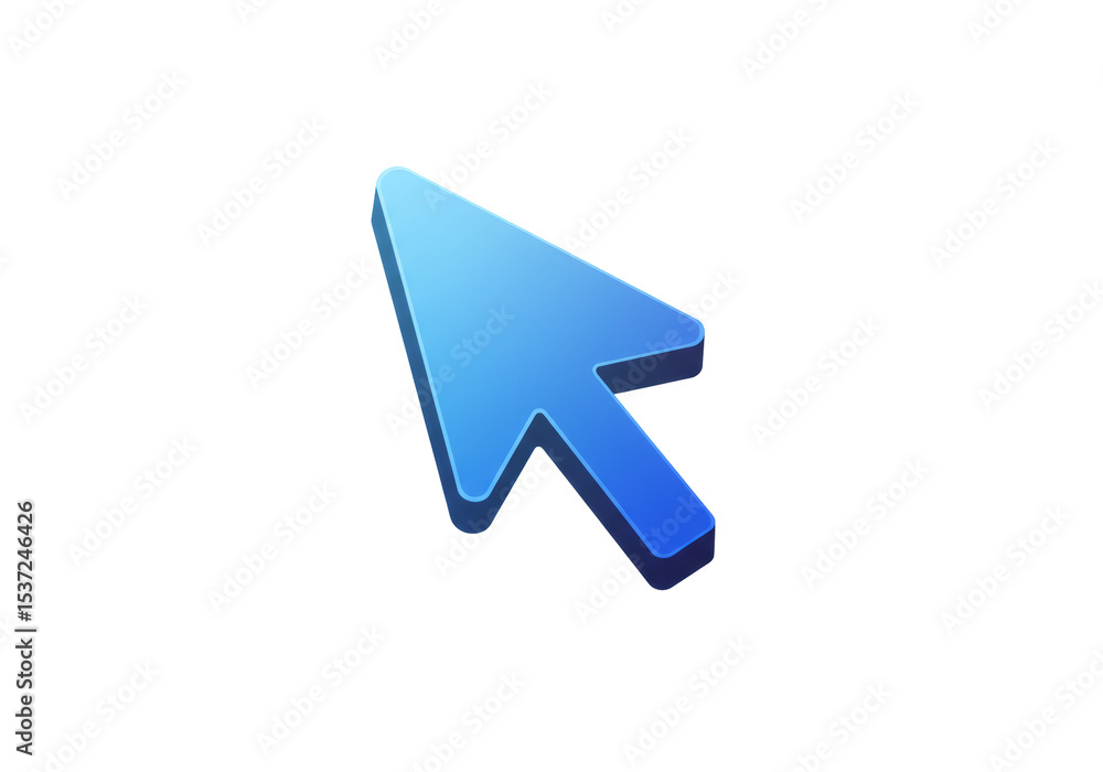 Poster blue cursor arrow with 3d effect on transparent background for digital navigation