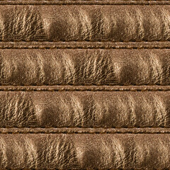 Obraz premium Seamless 4k photo texture material of ribbed golden colored leather surface with seams.