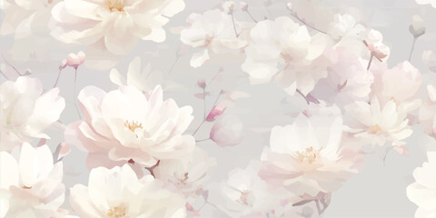 Elegant Pastel Watercolor Floral Bloom Seamless Pattern. Delicate Blossom Botanical Design for textile, packaging, fabric, wallpaper, branding, stationery, wrapping paper interior decor.