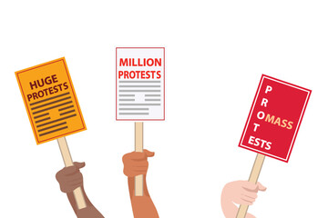 Global protests concept, some people raise posters for their demand, vector illustration design background