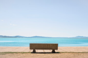 Benche on Lake Trasimeno. Umbria, Italy