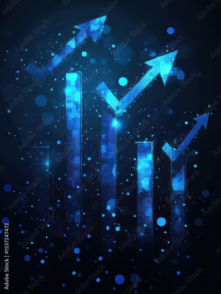 Poster blue growth graph business chart data diagram on success financial presentation background with abst