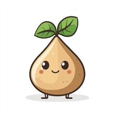 A charming cartoon sprout with big eyes and tiny legs stands on a white background