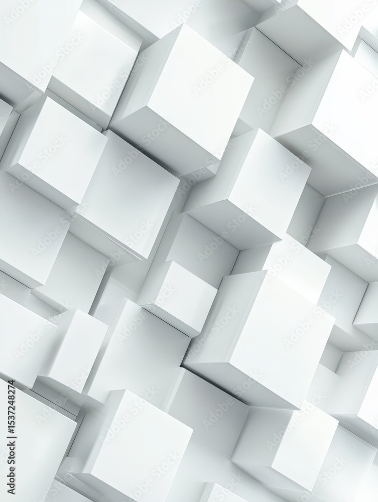 Poster random shifted white cube boxes block the background wallpaper banner. abstract 3d square white tech