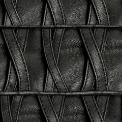 Seamless 4k photo texture material of black leather strap surface with braided pattern.