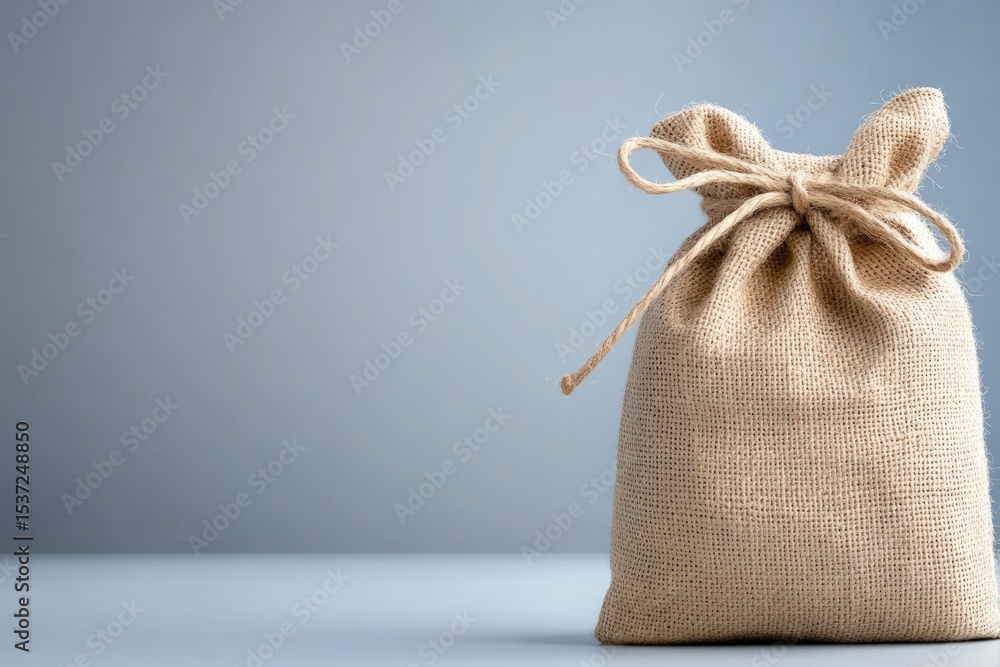 Poster simple burlap sack tied with string neutral texture background