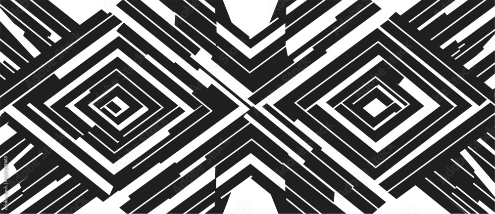 Poster abstract black and white geometric pattern design with lines squares and diamond shapes art vector i
